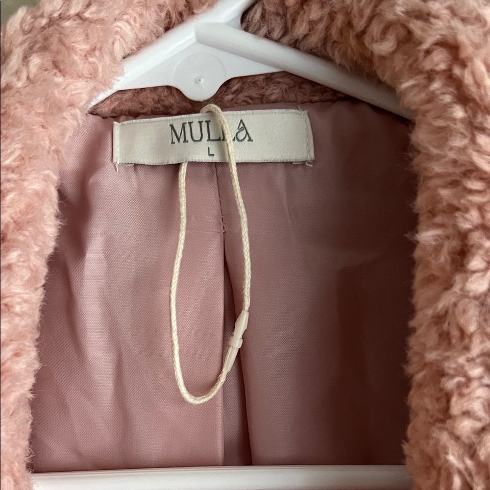 NWOT Mulla Long Teddy Bear Coat in Blush/Pink with Pockets in Size L - Picture 5 of 14